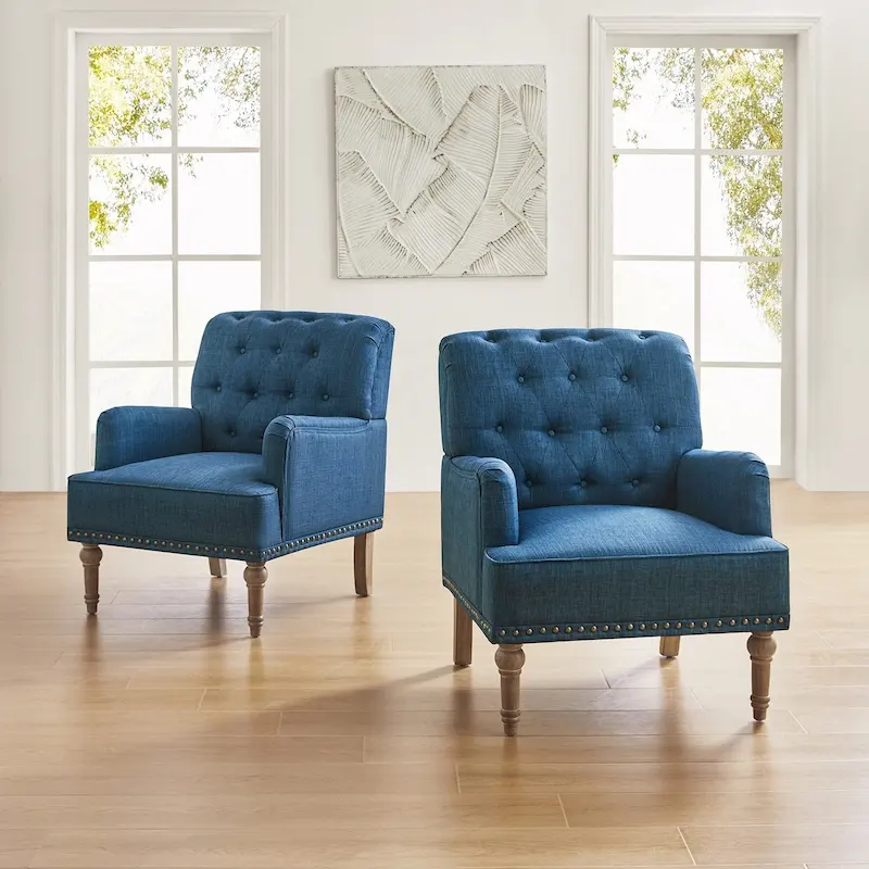 Geltrude Traditional Upholstered Accent Chair with Button Tufted Back Set of 2 by HULALA HOME
