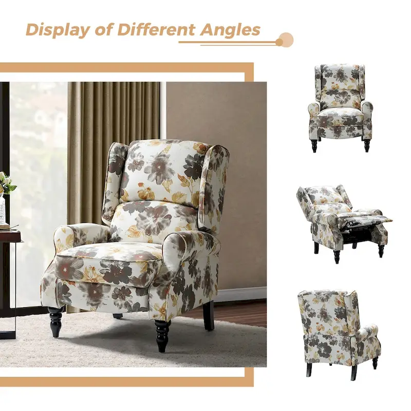 Olympus Upholstered Classic Manual Wingback Recliner with Solid Wood Legs Set of 2 by HULALA HOME