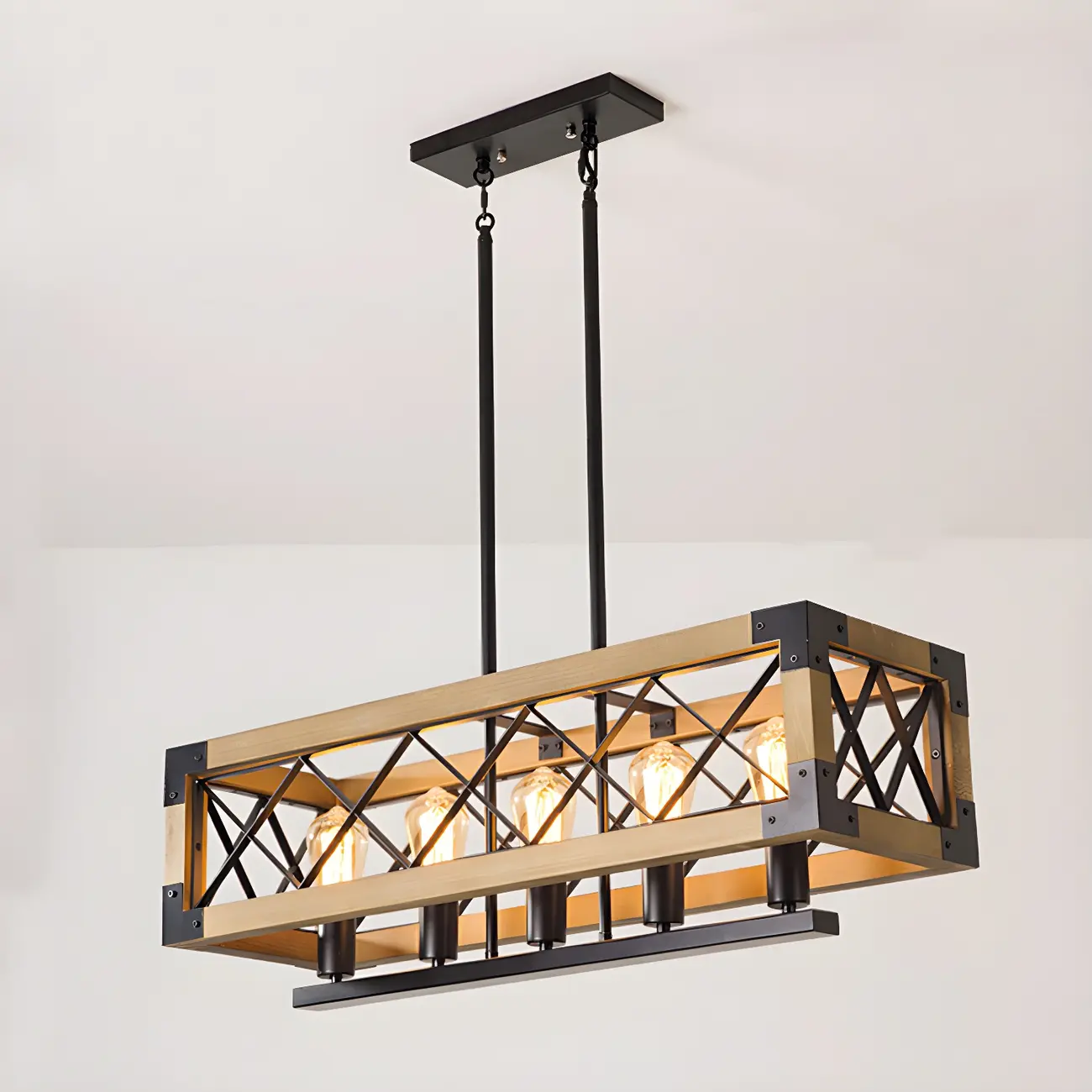 Industrial Black Metal 5-Light Island Pendant Light