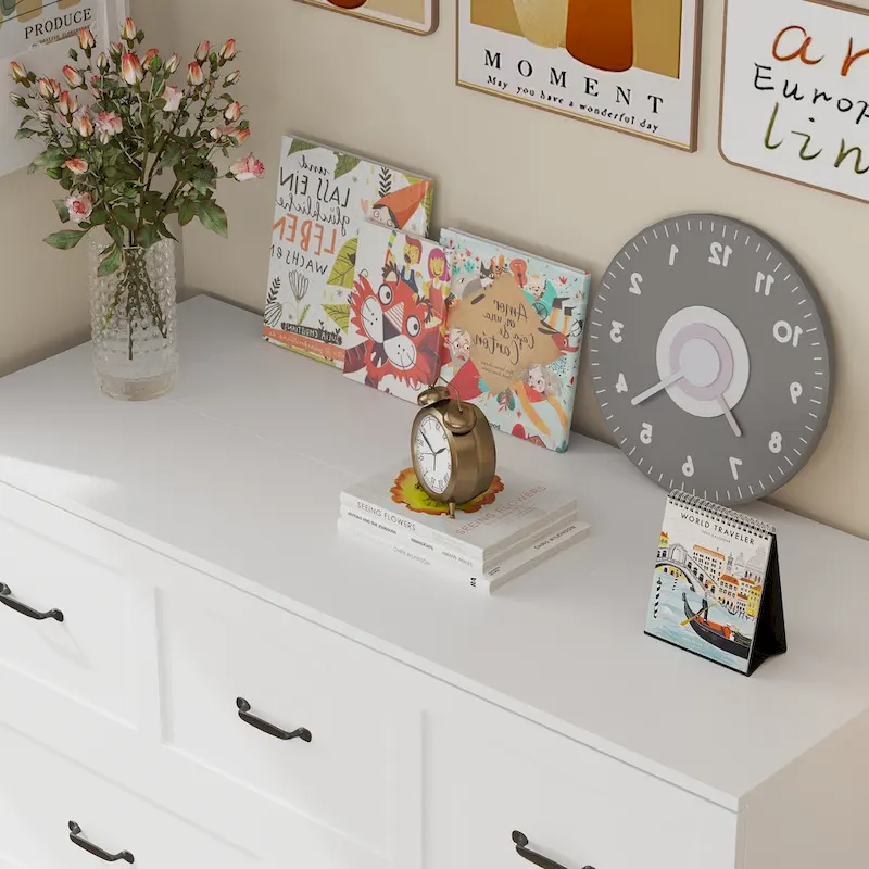 Modern Wood Full Murphy Bed Chest in White Finish Dresser 2-1 Cabinet