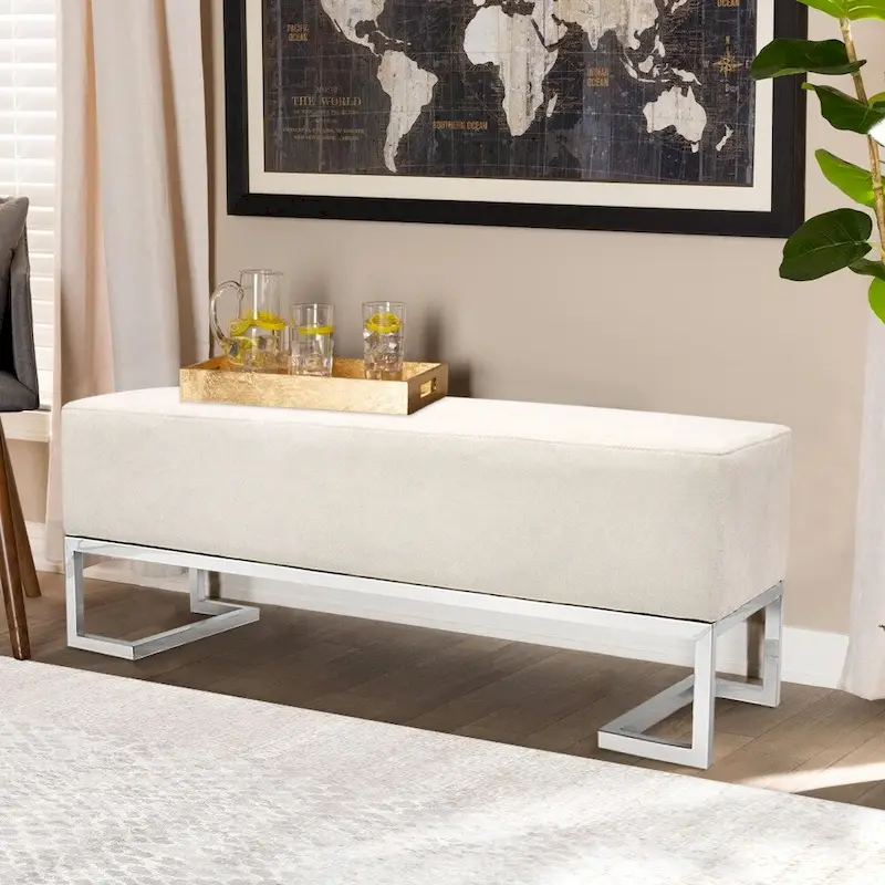 Pasargad Home Luxe Upholstered Stainless Steel Bench - W48xD16.5xH17.6
