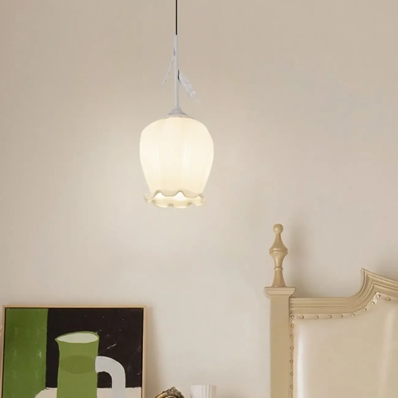 Kids Bedside White Glass Tulip Pendant Lamp