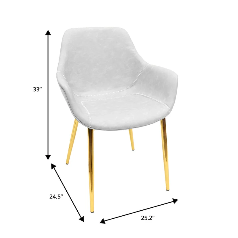 Markley Modern Leather Dining Armchair Set of 4 With Gold Metal Legs Accent Side Chair