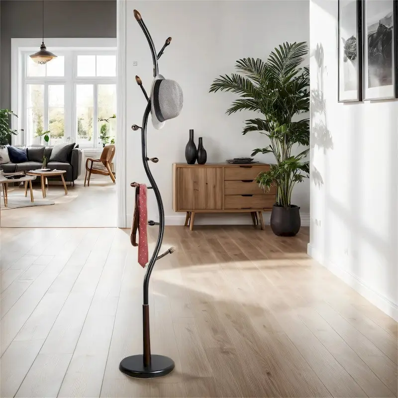 Metal Branch Design Standing Coat Rack with 9 Hooks