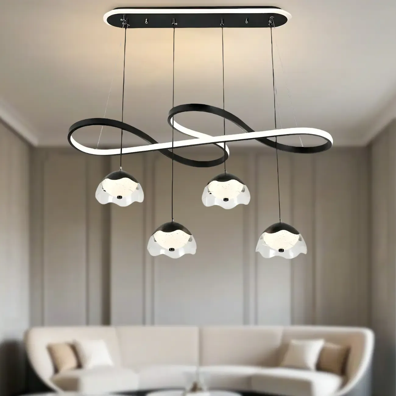 Adjustable 2 Tiers Black Metal 6-Light Dimming Pendant Light