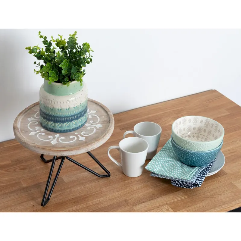 Kate and Laurel Sherald Round Wood Tray with Metal Stand - 11  Diameter