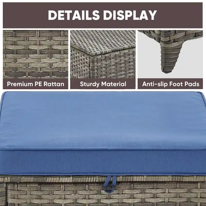 4 Piece Patio Chairs with Ottoman, Swivel Rocking Chairs - Grey