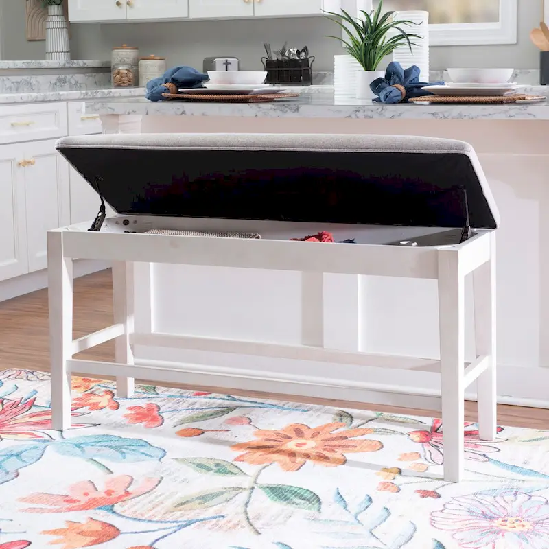 Mckee White Upholstered Storage Counter Dining Bench