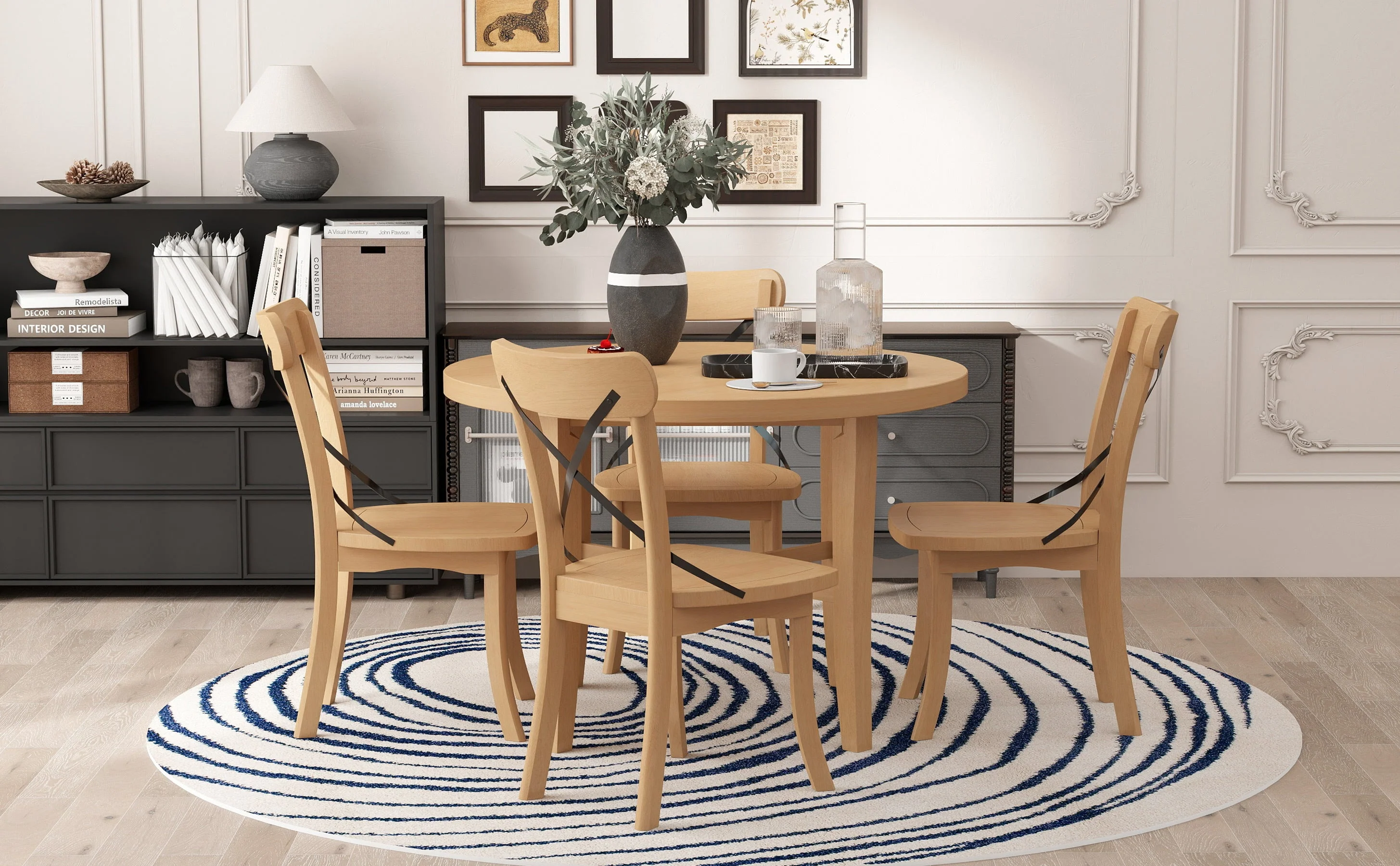 Walker Edison | Retro Simple 5-piece Dining Set with 4 Chairs