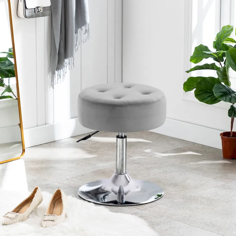 Adjustable Height Round Ottoman Swivel Vanity Stool