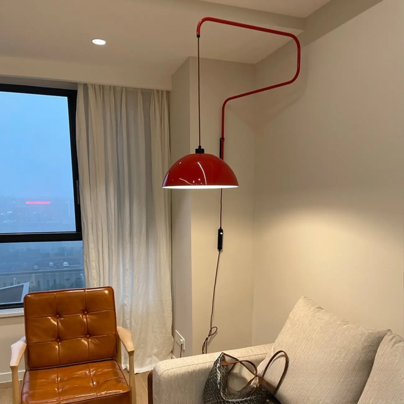 Red and White Plug-In Dome Swing Arm Wall Light
