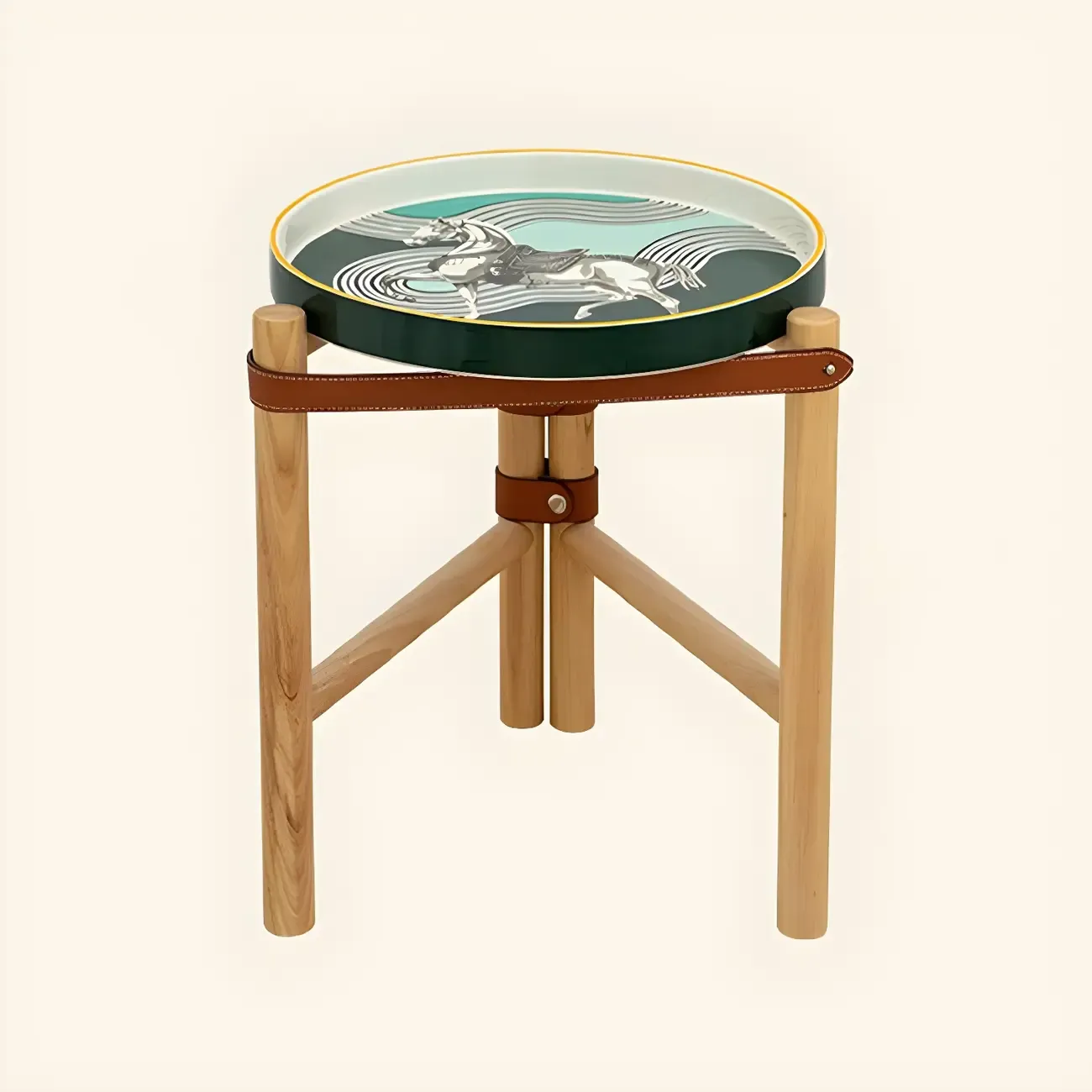 Scandinavian Round End Table with Ceramic Tray Top