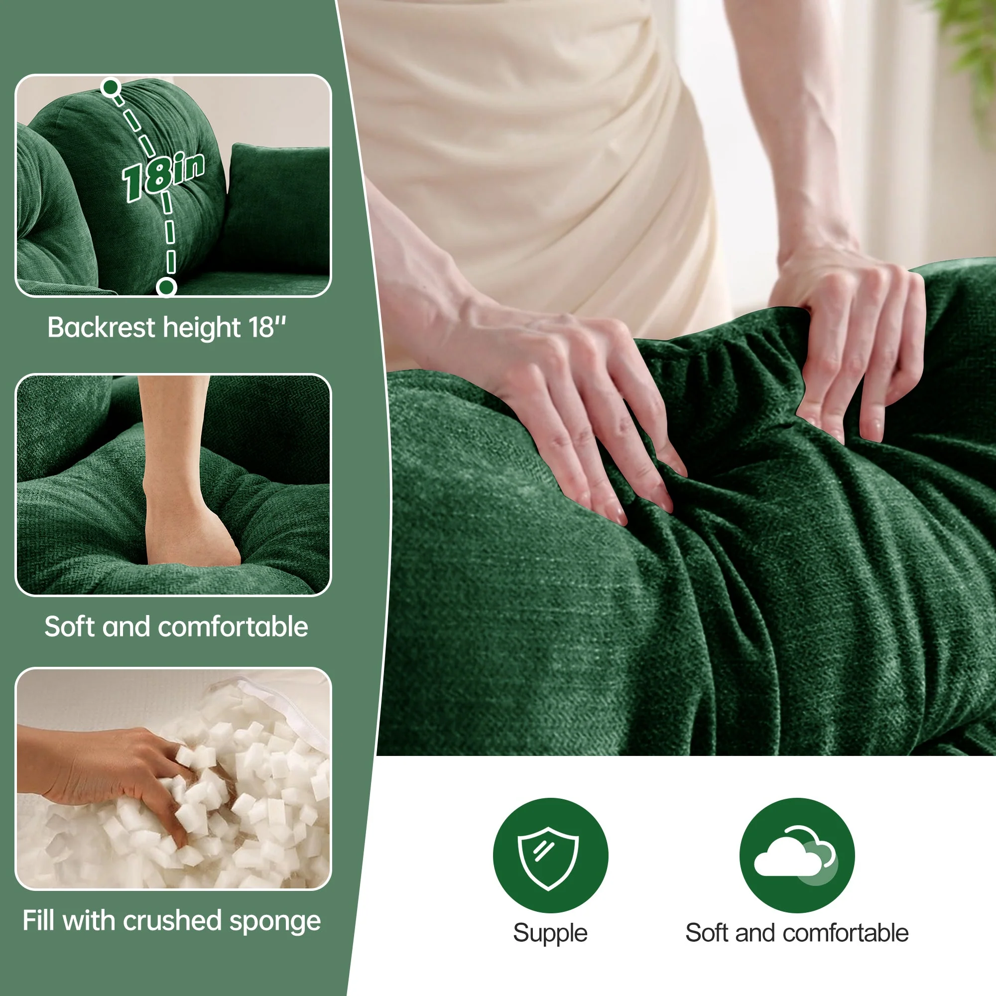 Cloud Tufted  Chenille Sectional Loveseat Sofa Couch With Ottoman