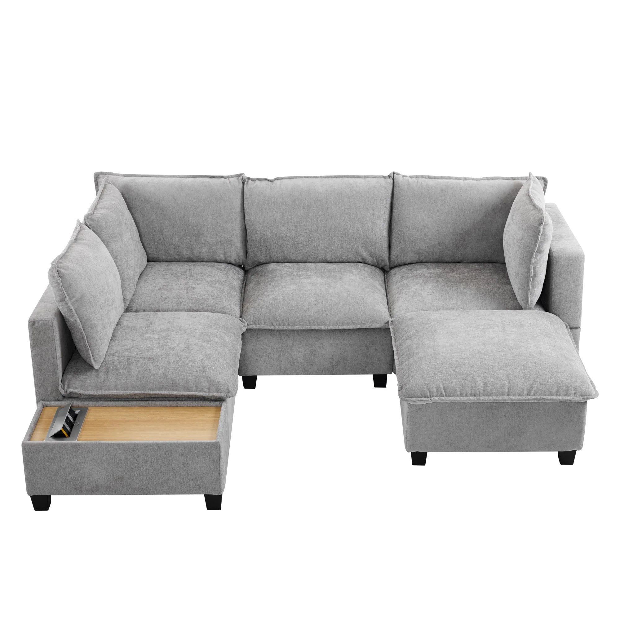 Walker Edison | Cloud Chenille Modular Sectional Sofa with Coffee Table