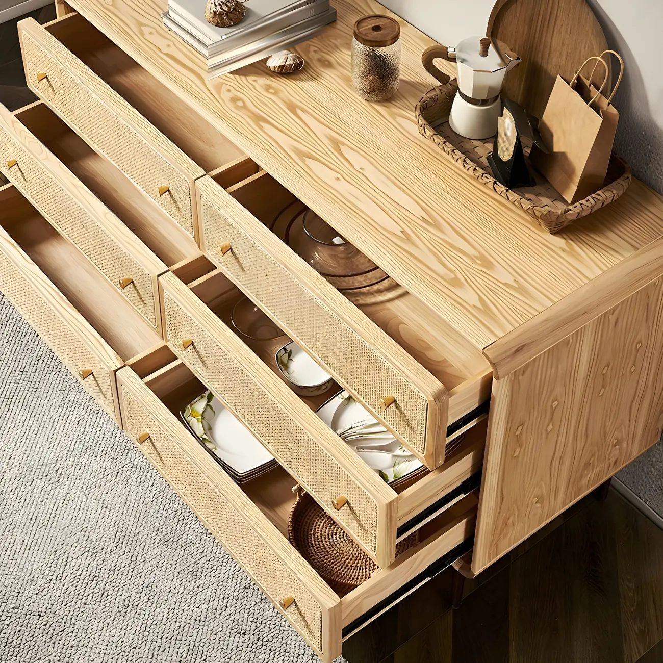 Traditional Natural Wooden Dresser with Drawer