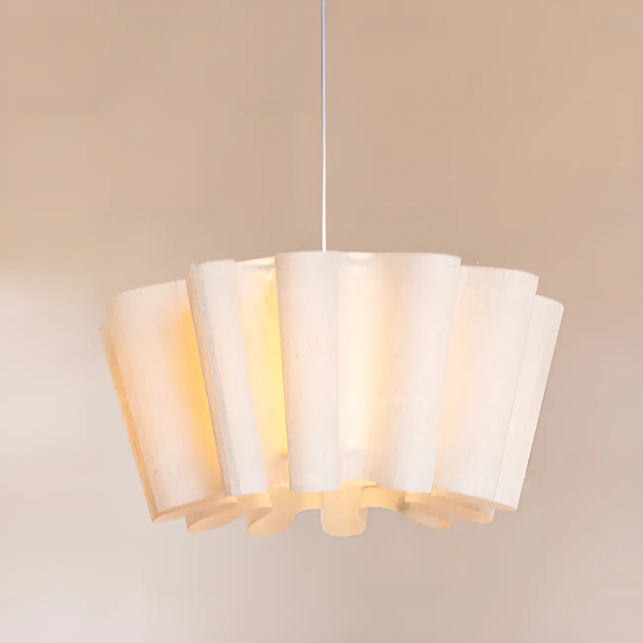 White Linen Wave Design Modern Fabric Chandelier Light