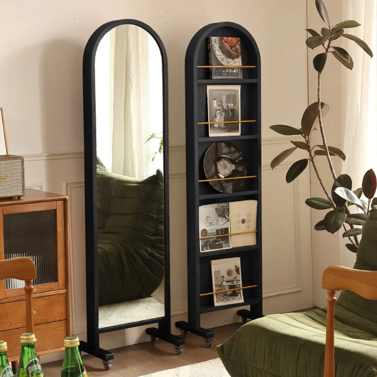 Vertical Wooden Closed Back 5-Shelf Mobile Bookcase