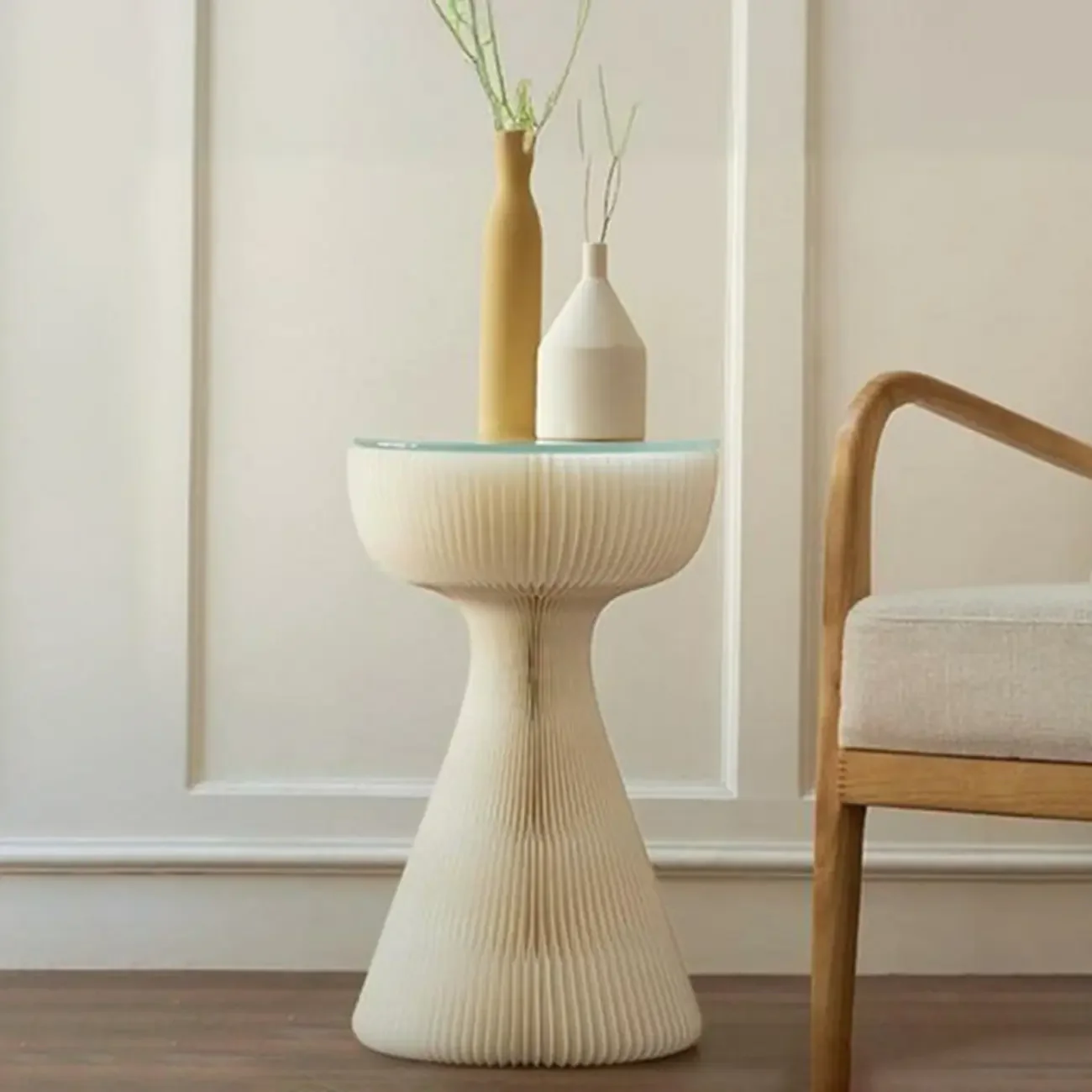 Foldable Modern Black Glass Top Round Side Table