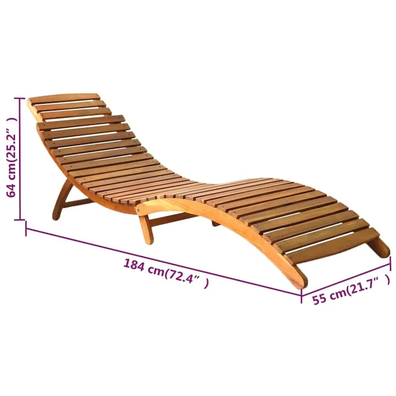 vidaXL Patio Sun Lounger with Cushion Solid Acacia Wood - 72.4 x 21.7 x 25.2