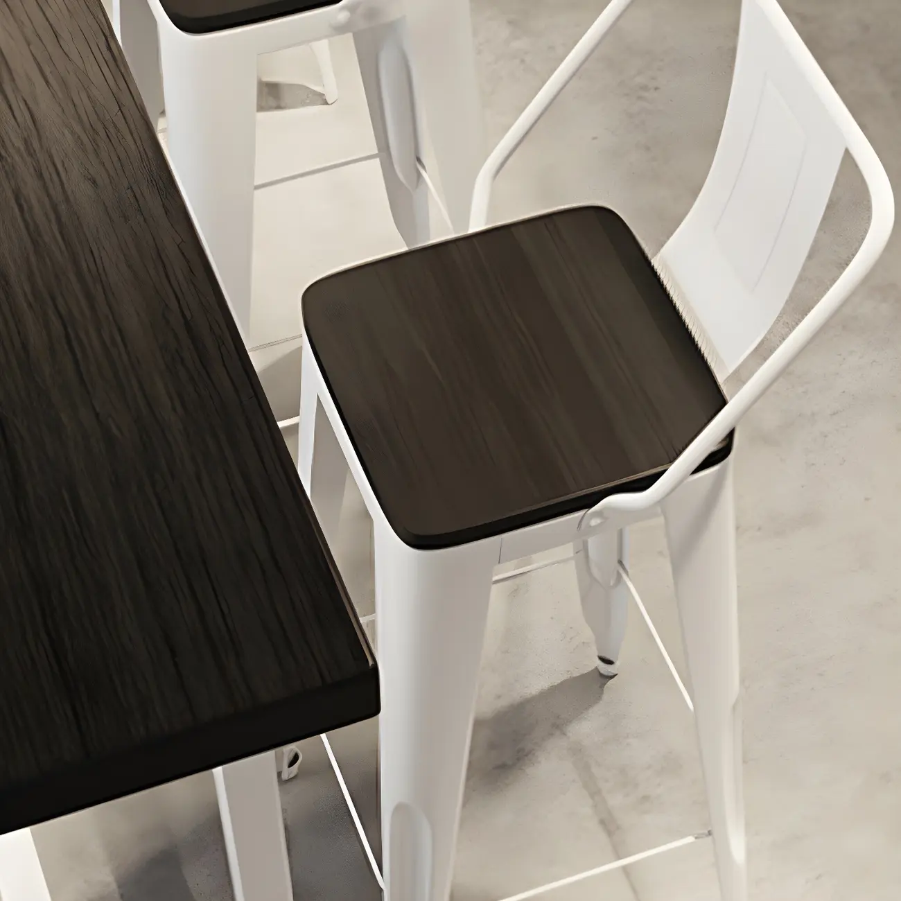 Industrial Black Wood Top Metal Trestle Base Bar Table