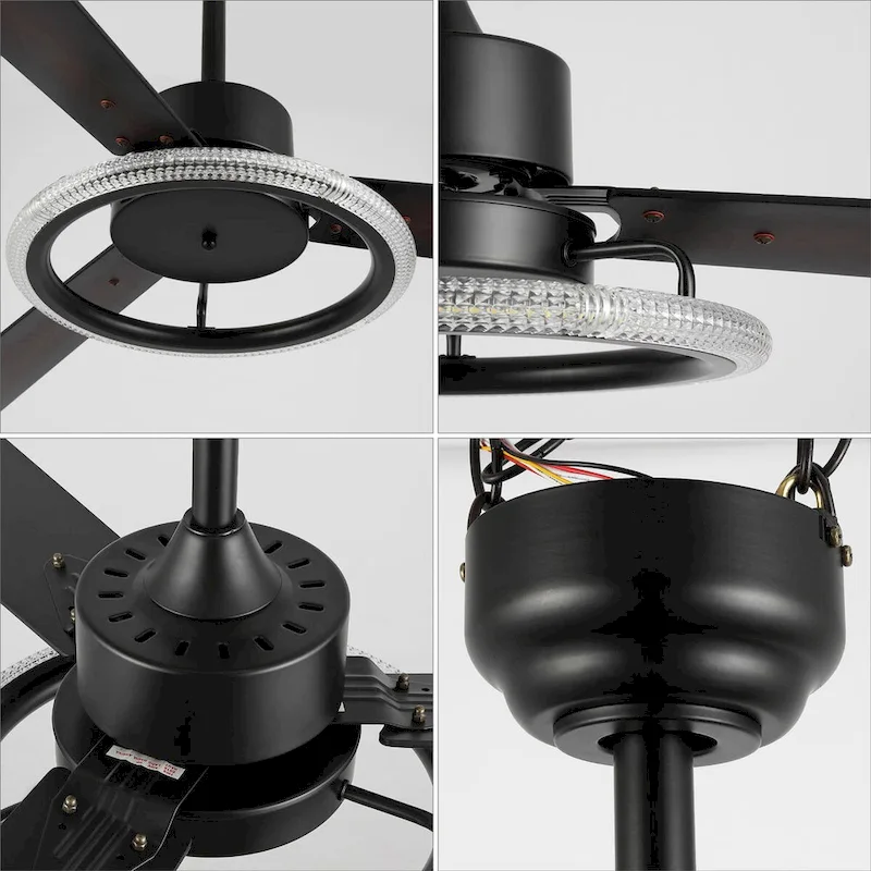 Bruno 52  1-Light Modern Industrial Iron/Acrylic/Wood Remote-Controlled 6-Speed Integrated LED Ceiling Fan, by JONATHAN Y