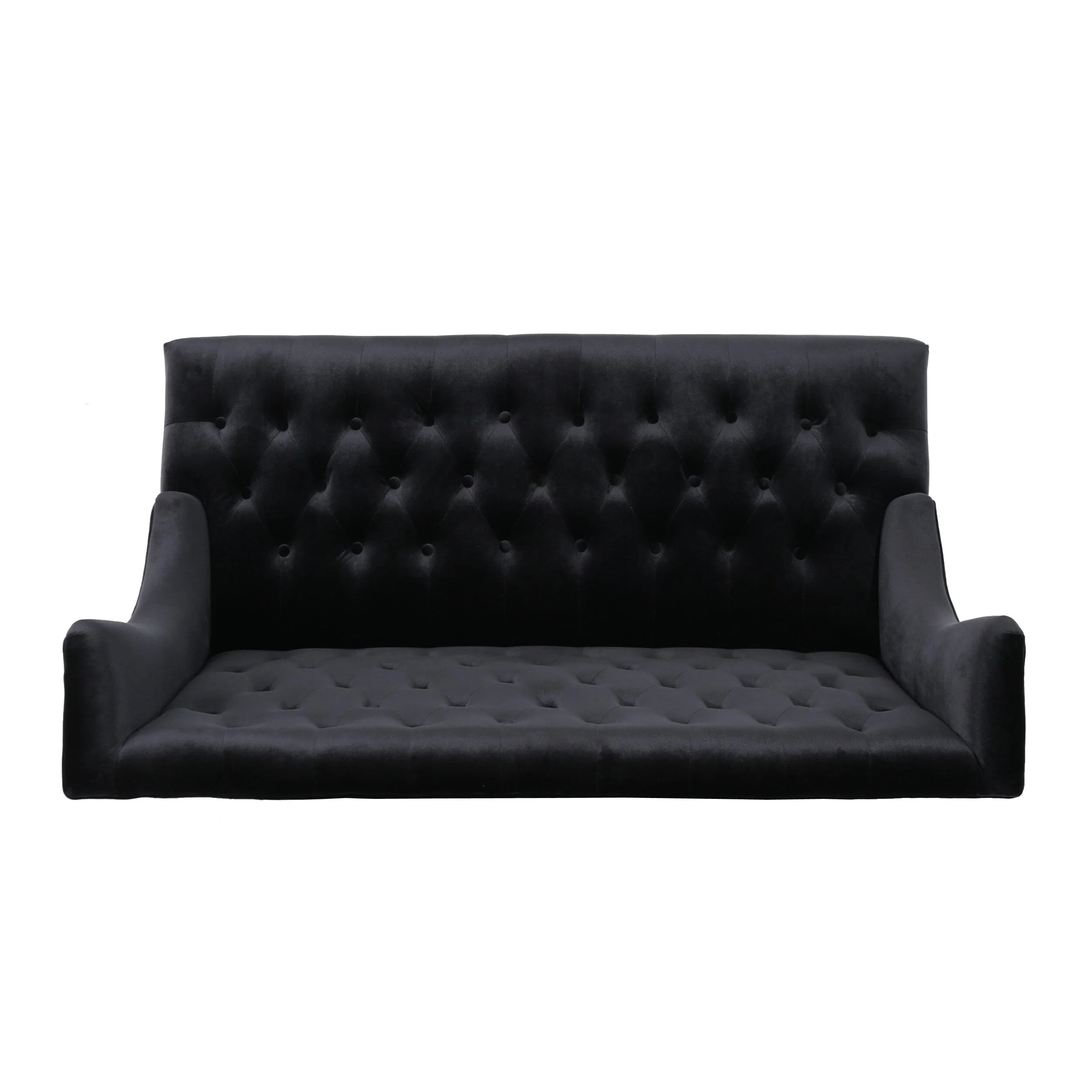 Black Velvet Button Tufted High Wingback Loveseat Sofa