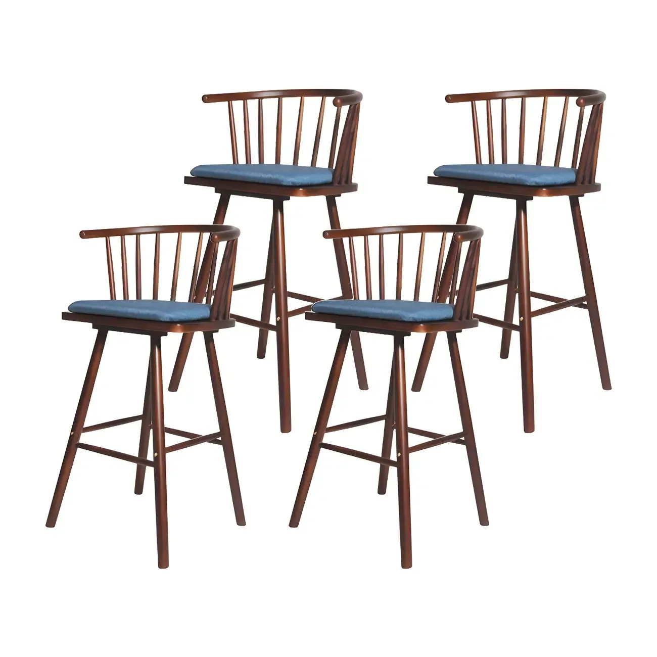 Traditional Wooden Low Back Bar Stool with Cushioned Seat