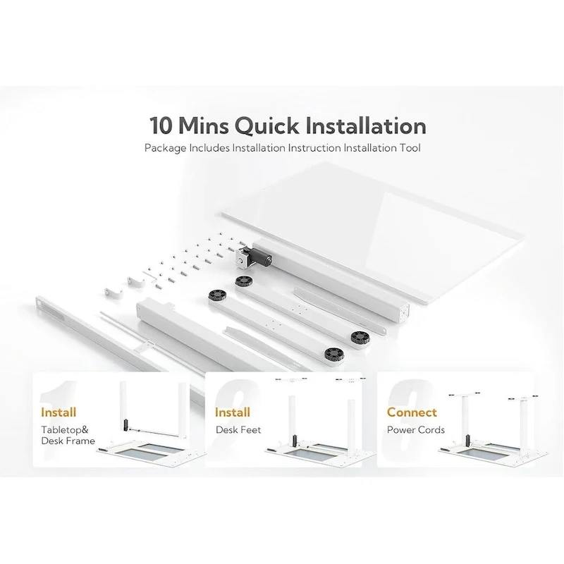 Claiks Glass Standing Desk, White Standing Desk Adjustable Height