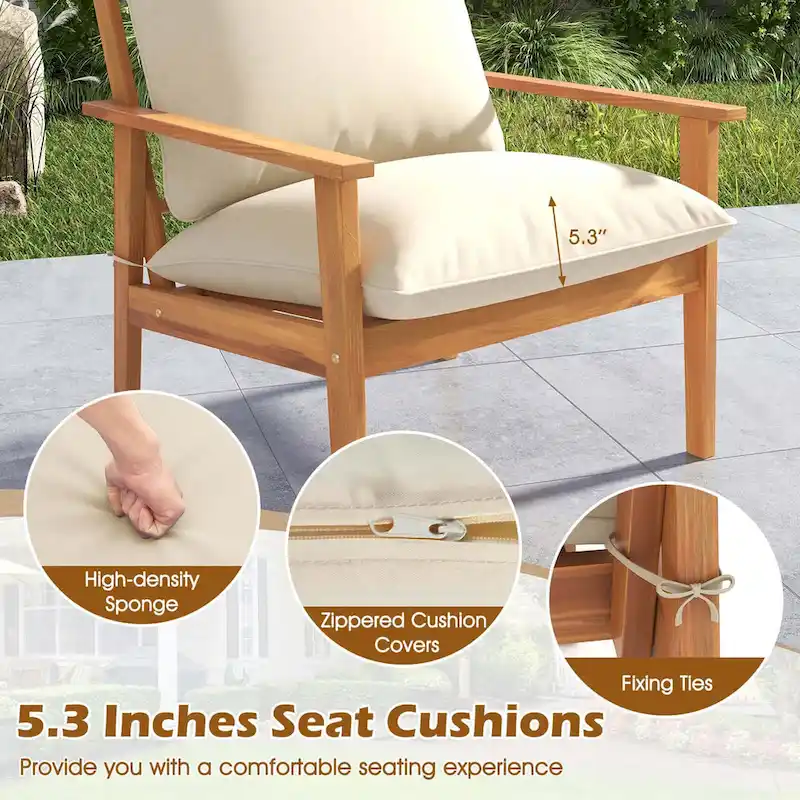 Costway 4 PCS Acacia Wood Patio Furniture Set with Soft Cushions and - See Details