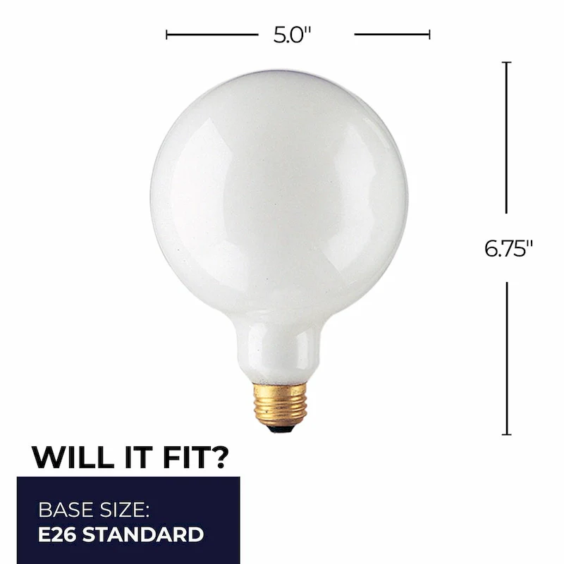 Bulbrite Pack of (12) Dimmable G40 Incandescent Light Bulbs with Medium (E26) Base, 2700K Warm White Light