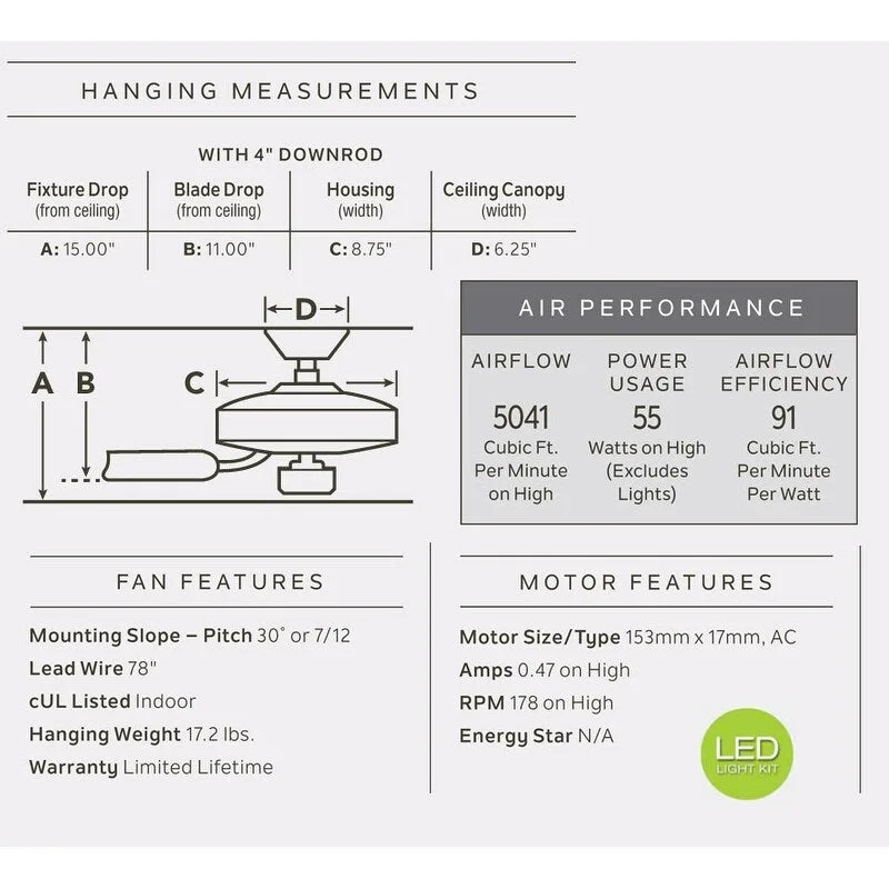 Kichler Vassar 52  3 Blade LED Ceiling Fan