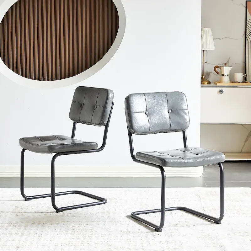 Modern Simple Leather Dining Chair with Metal Pipe