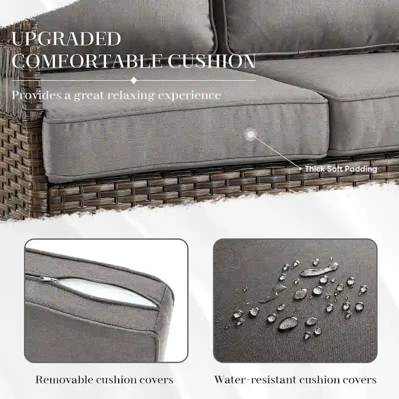 3-seat Sofa Patio Swivel Chair and Coffee Table, Ottoman - Brown