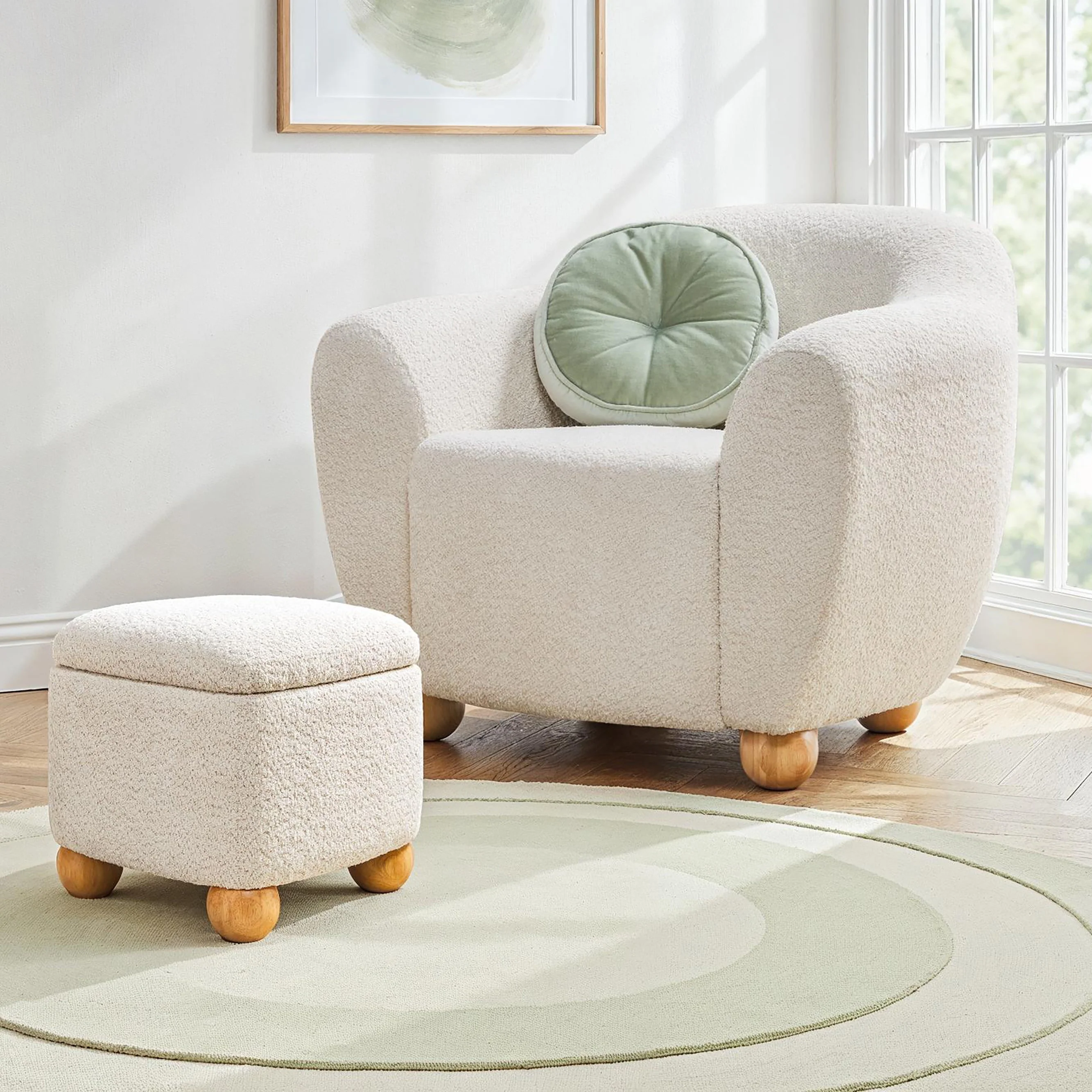 Linley Contemporary Boucl¨¦ Upholstered Accent Chair with Ottoman Set
