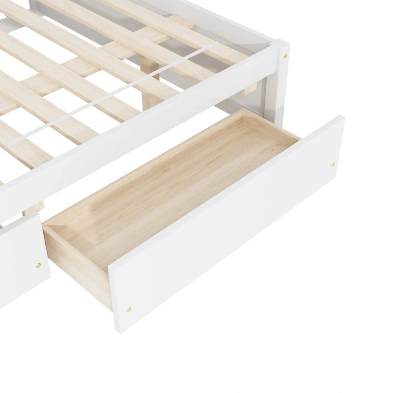 Full Bed Frame With Twin Trundle and 2 Drawers