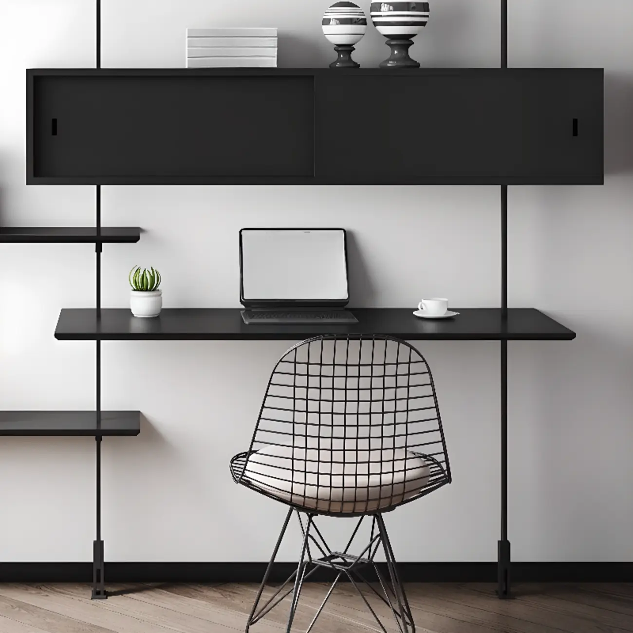 Industrial Black Wood Modular Wall Shelving System Bookshelf