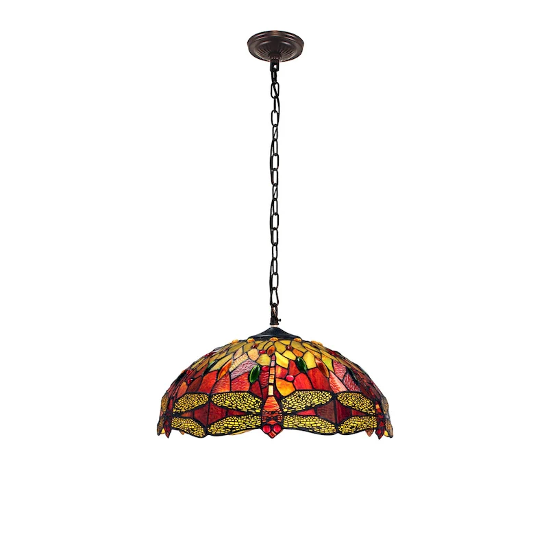 Tiffany-Style Dragonfly Design 3-light Blackish Bronze Hanging Pendant