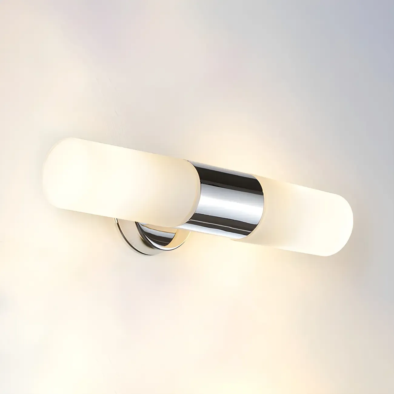 Modern Cylinder Glass Silver Dual Bathroom Vanity Light