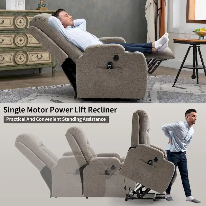 Power Lift Recliner with 8-Point Massage&Lumbar Heating, Cup Holders