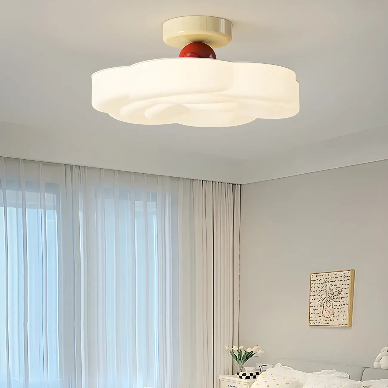 Drum Shape Beige Semi-Flush Ceiling Light with Plastic Shade