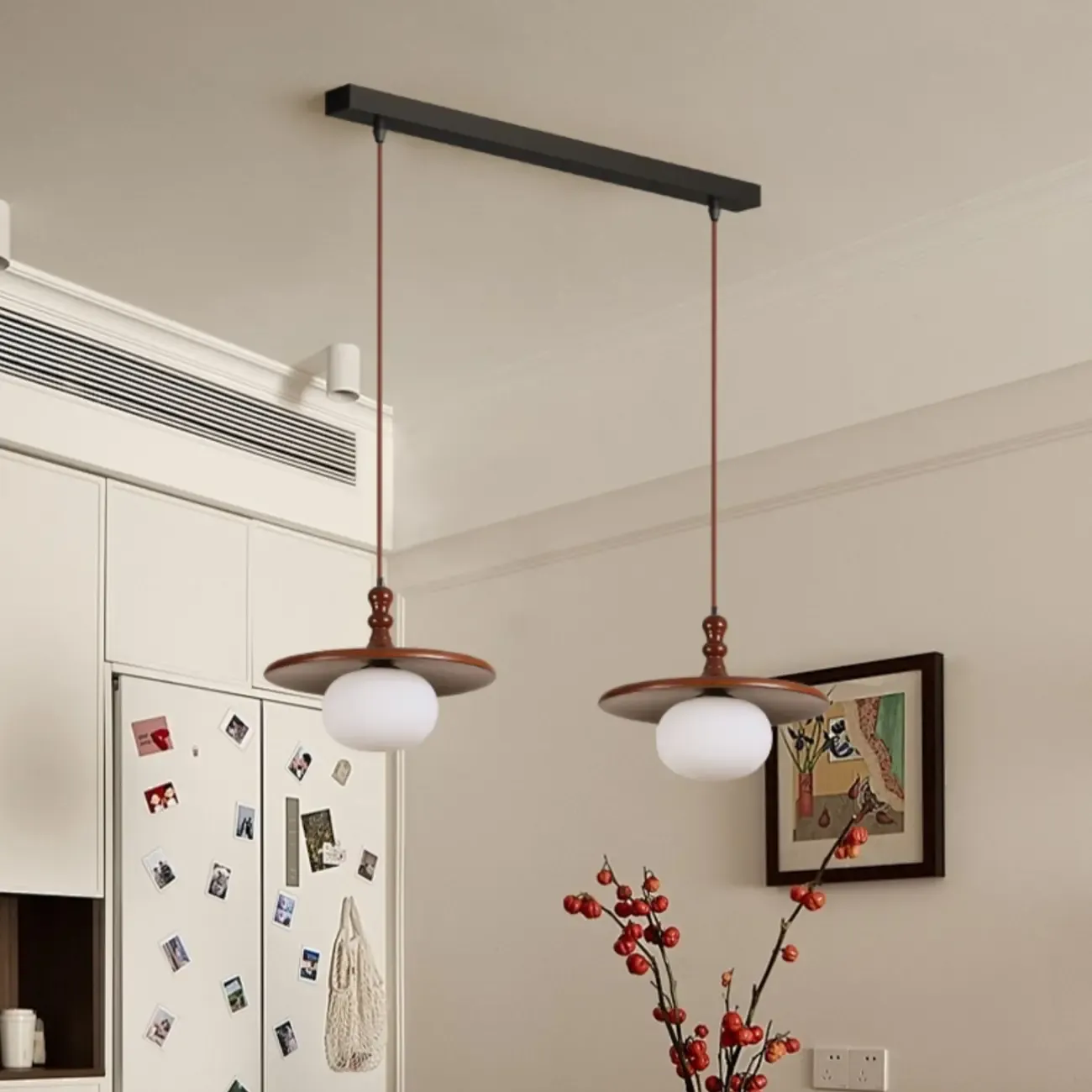 Modern Wood Disc Shape Adjustable Kitchen Island Pendant Light