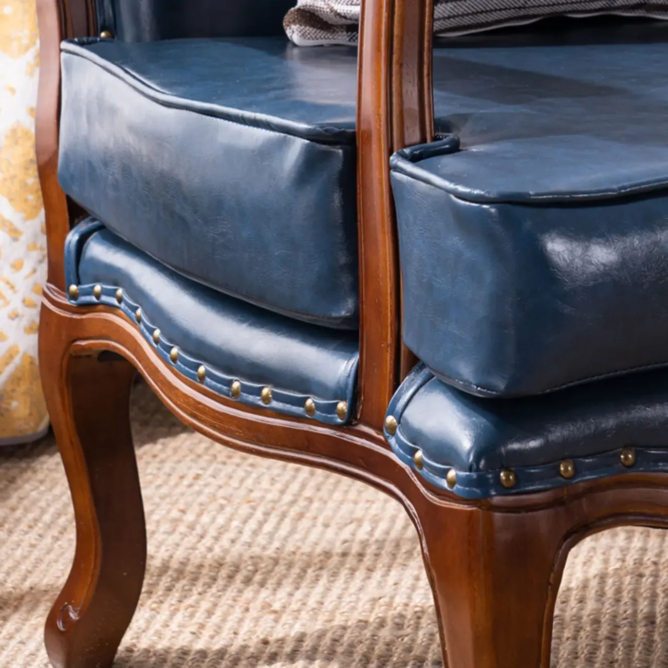 Mid-century Modern Leather Solid Wood Traditional Arm Chair