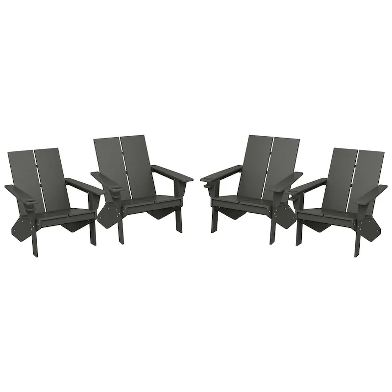 Polytrends Coastin Modern Poly Adirondack Chair (Set of 4), Black