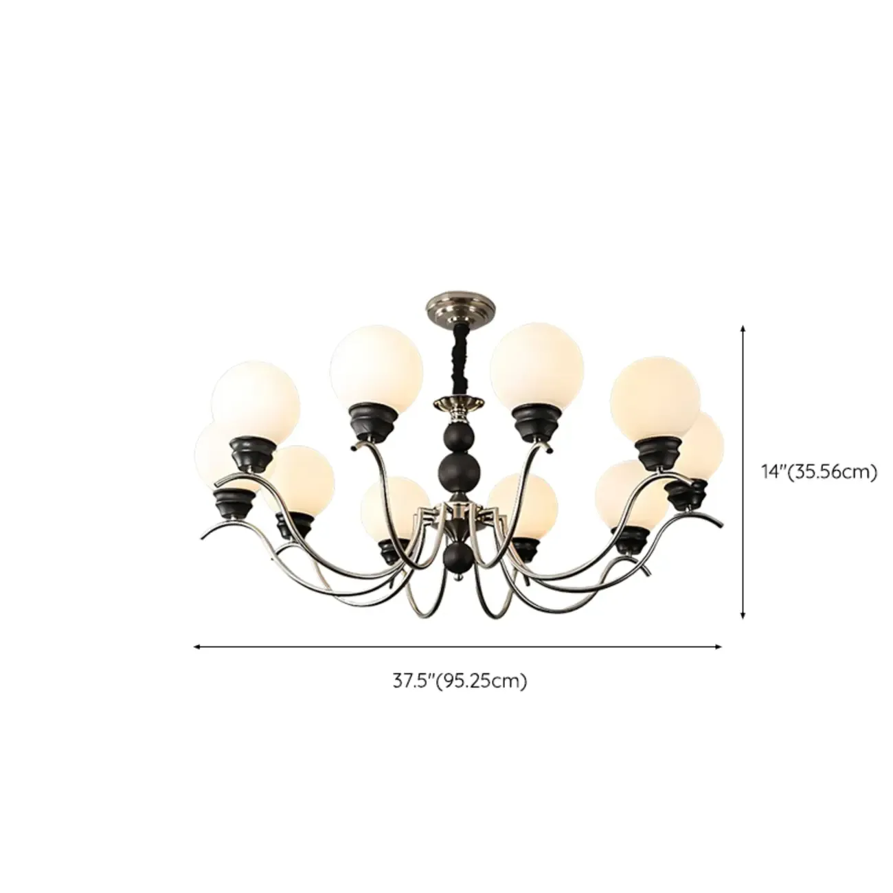 Classic Black Metal Modern Globe Glass Chandelier