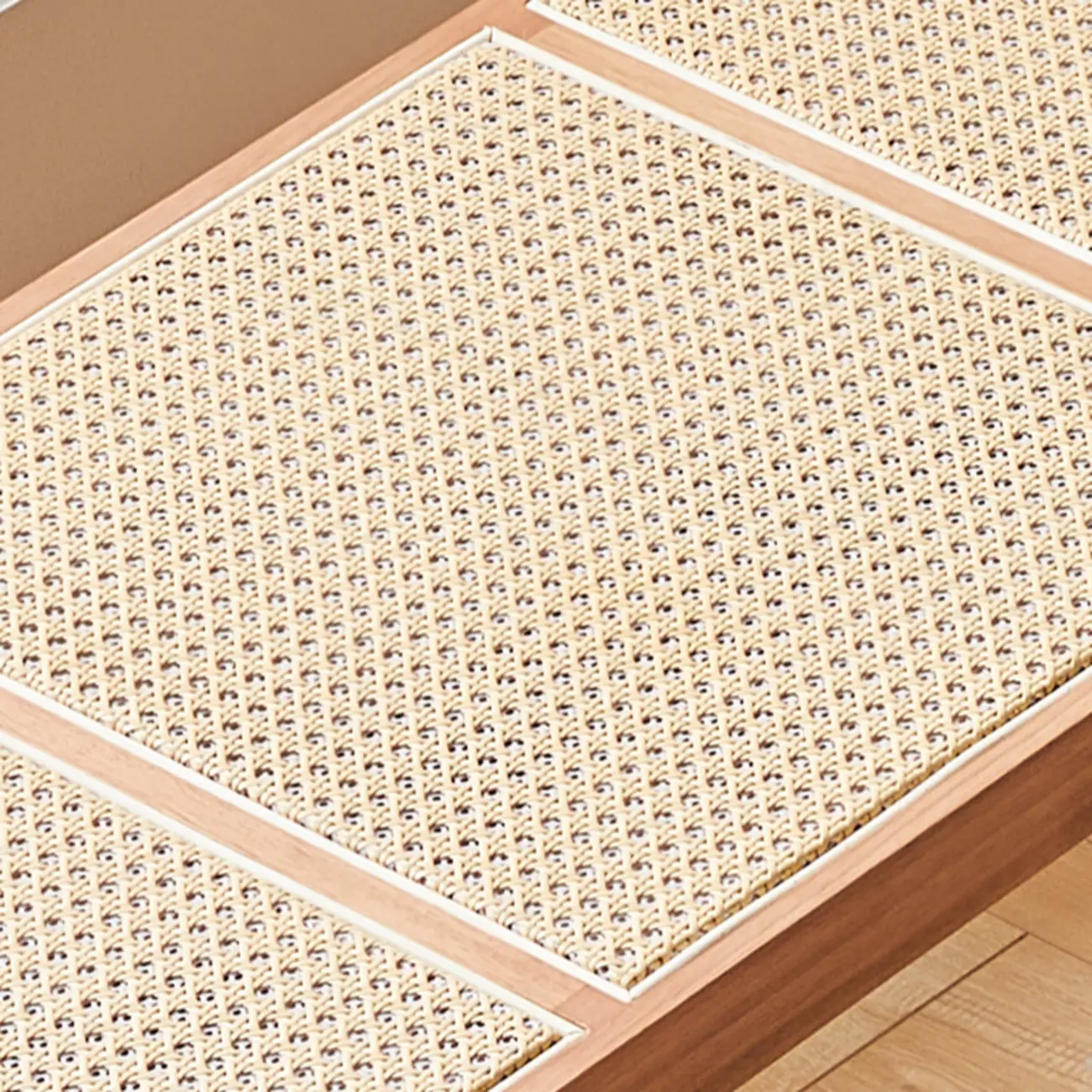 Elegant Rattan Top Finish Wooden Rectangular Cherry Benches