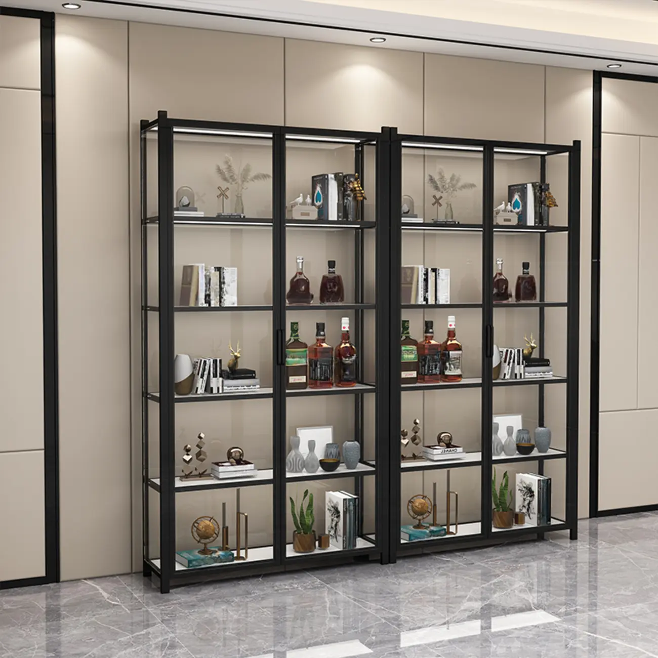 Freestanding Gold Glass Display Cabinet with LED Lights