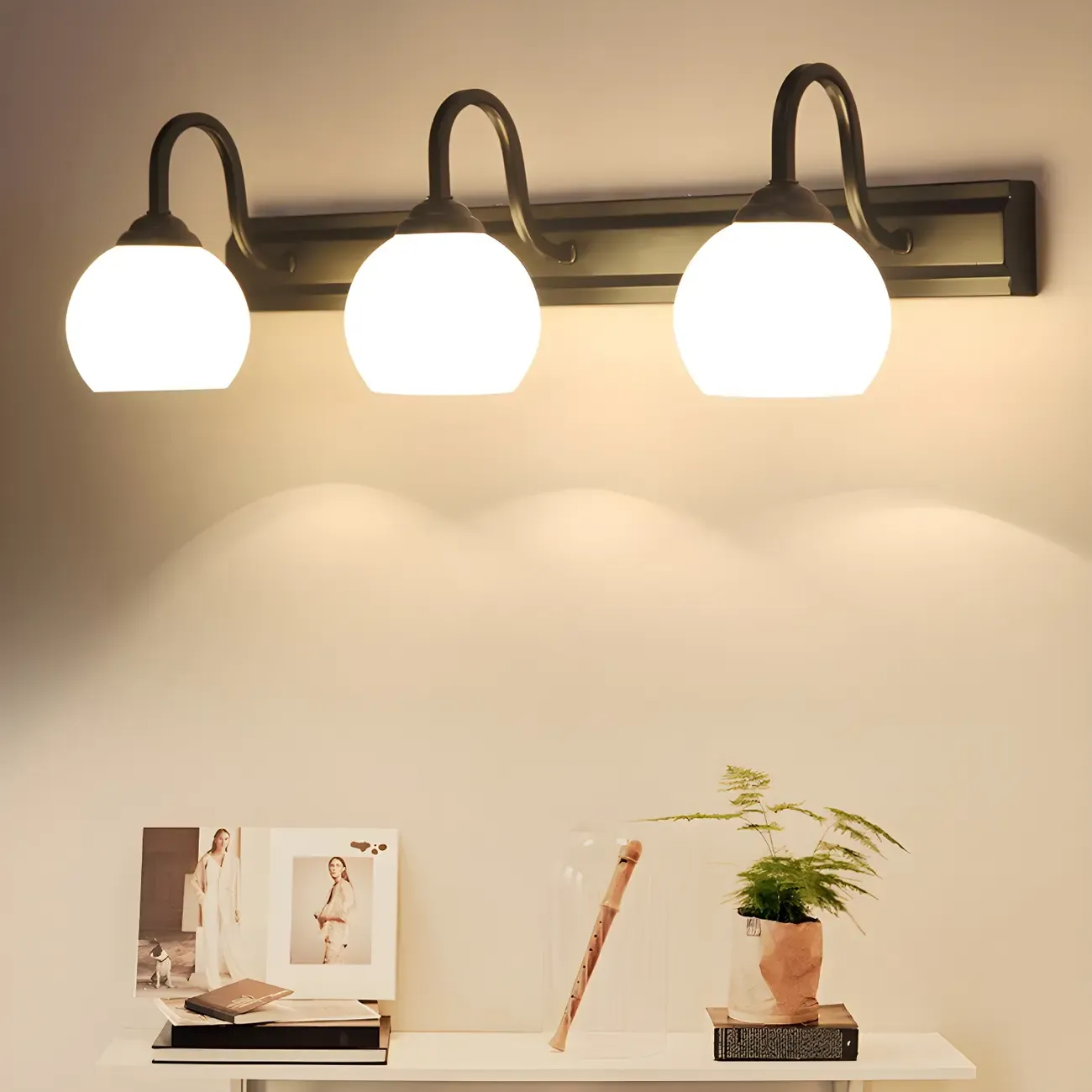 Traditional White Glass Dome Vanity Light for Bathroom