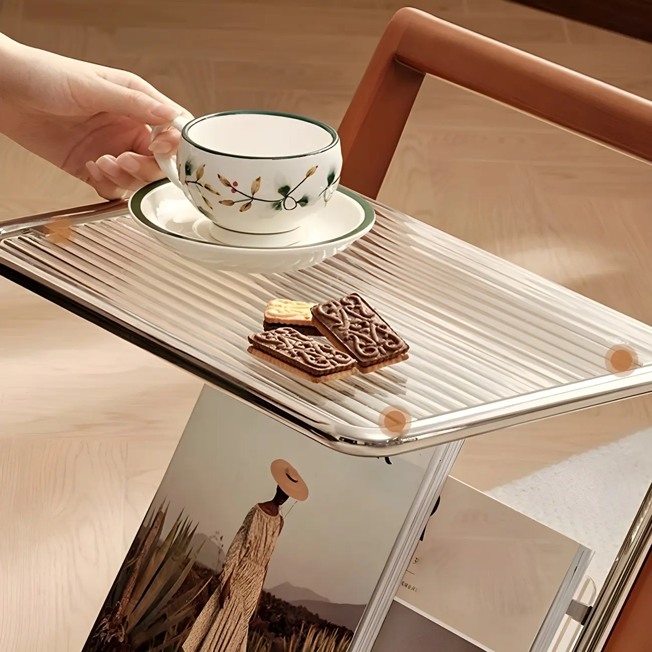 Unique Z-Shaped Solid Wood Glass Display Small Side Table