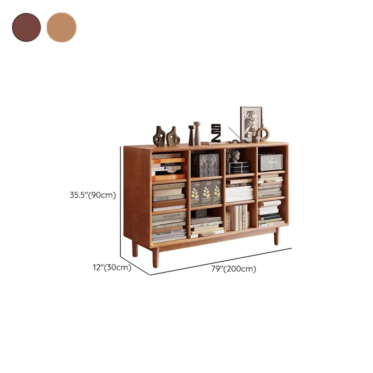 Mid Century Modern Oak Wood Closed Back Standing Bookcase