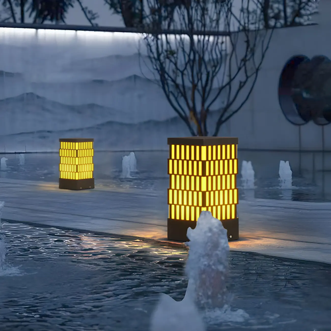 Black Metal Grille Rectangle Warm Light Post Cap Light